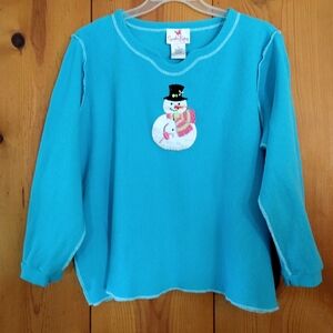 Quacker Factory Waffle Knit Inside Out Top with Snowman Applique